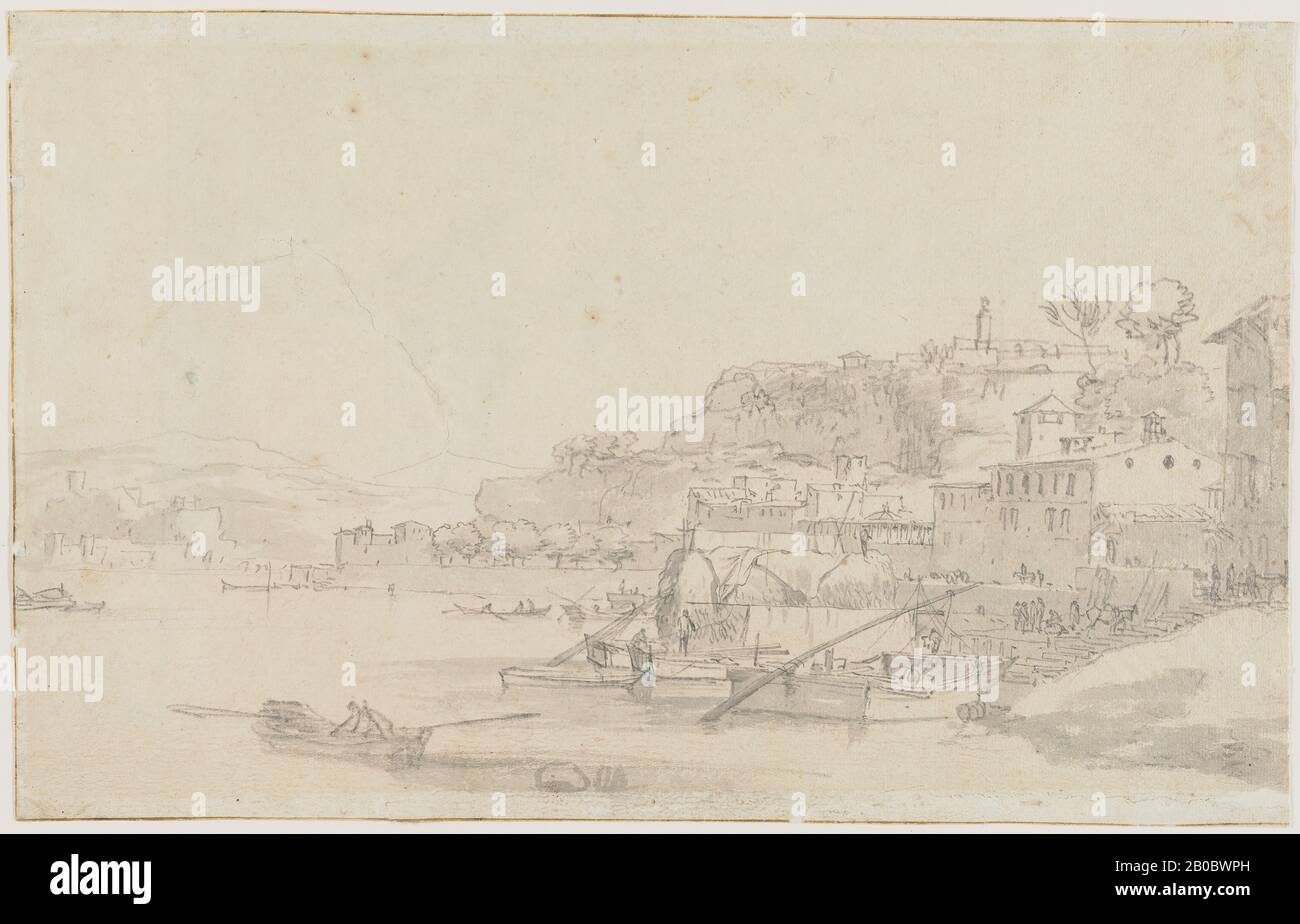 Adriaan van der Cabel, Blick auf einen Hafen (recto), 1631-1705, Graphit und graue Wäsche auf Papier, 9 3/16 Zoll x 14 1/2 Zoll (23,3 cm x 36,8 cm.) Stockfoto