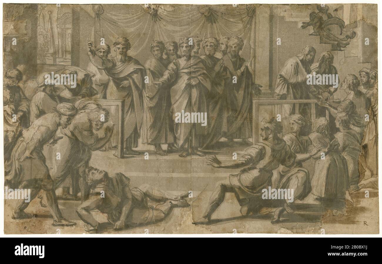 Ugo da Carci, Tod Ananias, 1518, Holzschnitt auf Papier, 10 1/2 Zoll x 16 1/4 Zoll (26,7 cm x 41,3 cm.) Stockfoto