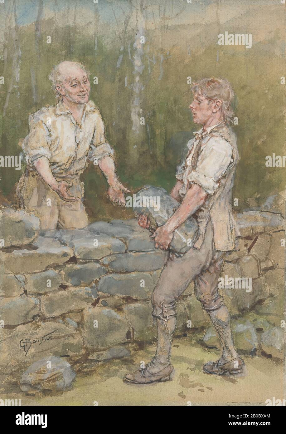 George Henry Boughton, Rip Van Winkle, n.d., Aquarell über schwarzem Flusskrebsen und Graphit auf nicht-weißem Papier, 12 5/16 Zoll x 8 3/4 Zoll (31,3 cm x 22,2 cm) Stockfoto