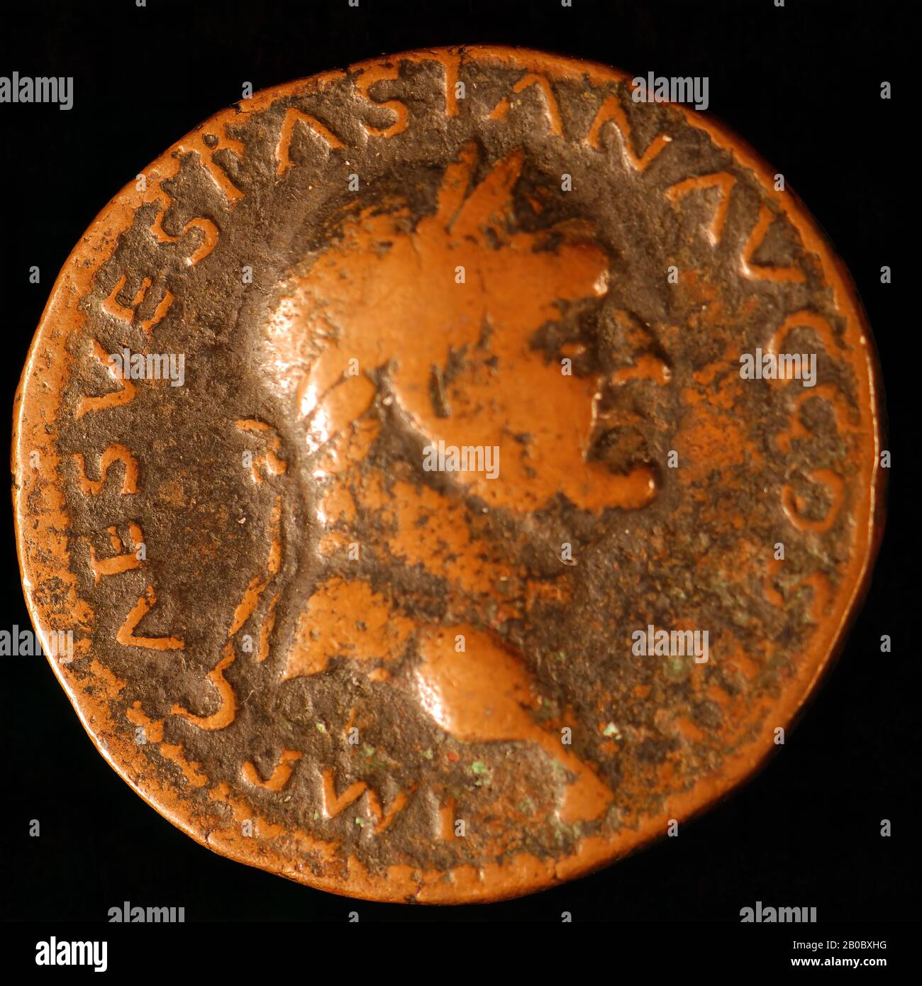 Unbekannter Künstler, Dupondius von Vespasian, 71 AD, Bronze, 1 1/16 Zoll. (2,7 cm.) Stockfoto