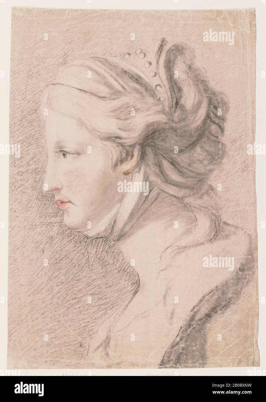 Unbekannte Künstlerin, Leiterin einer Frau, 1700-1800, schwarz, weiß und rot auf Papier, 19 11 / 16 Zoll x 13 11/16 Zoll (50 cm x 34,8 cm) Stockfoto