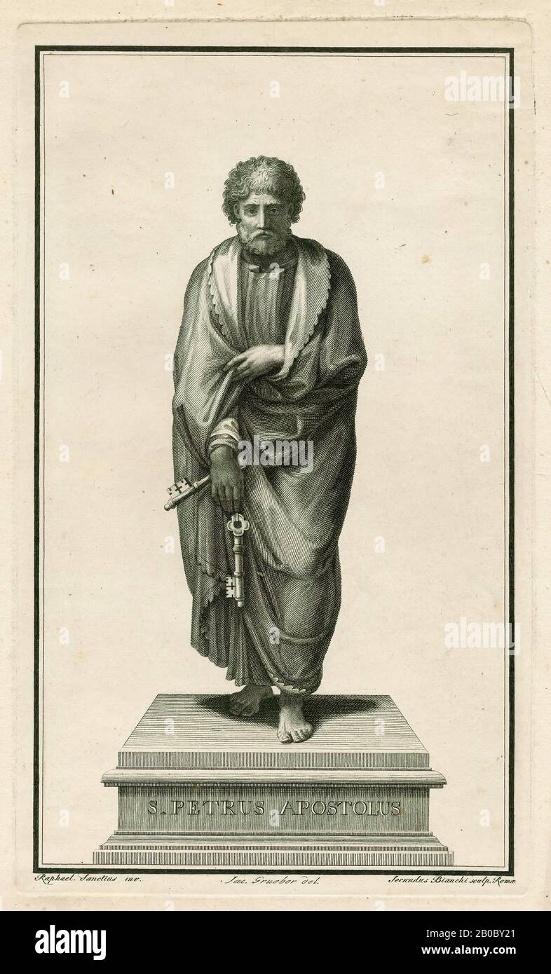 Secundus Bianchi, St. Peter der Apostel, 1750-1850, Gravur auf Papier, 16 7/8 Zoll x 10 15/16 Zoll (42,8 cm x 27,8 cm) Stockfoto