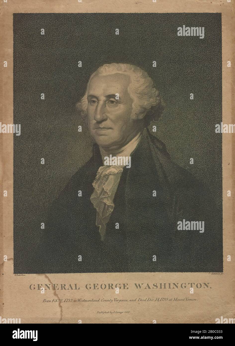 David Edwin, Porträt von General George Washington, nach Rembrandt Peale, n.d., Mezzotint, Gravur auf Papier, 9 1/8 Zoll x 11 5/16 Zoll (23,1 cm x 28,7 cm.) Stockfoto