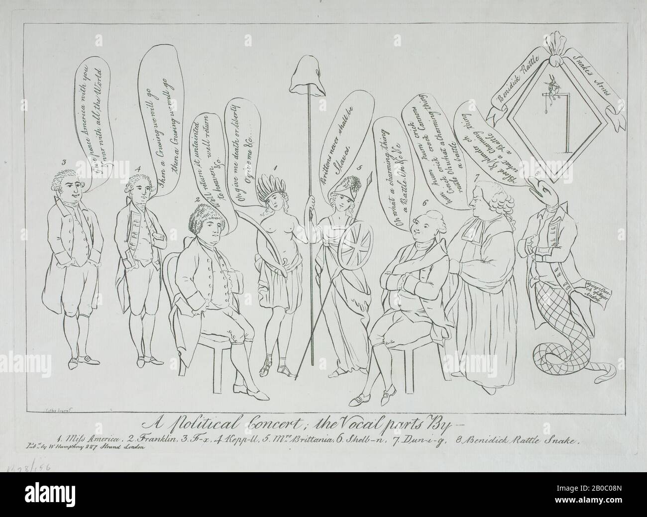 William Humphrey, A Political Concert, The Vocal Parts By-, 1780-1789er, Radierung auf Papier, 9 13 / 16 in. X 13 3/4 in. (25 cm x 35 cm) Stockfoto