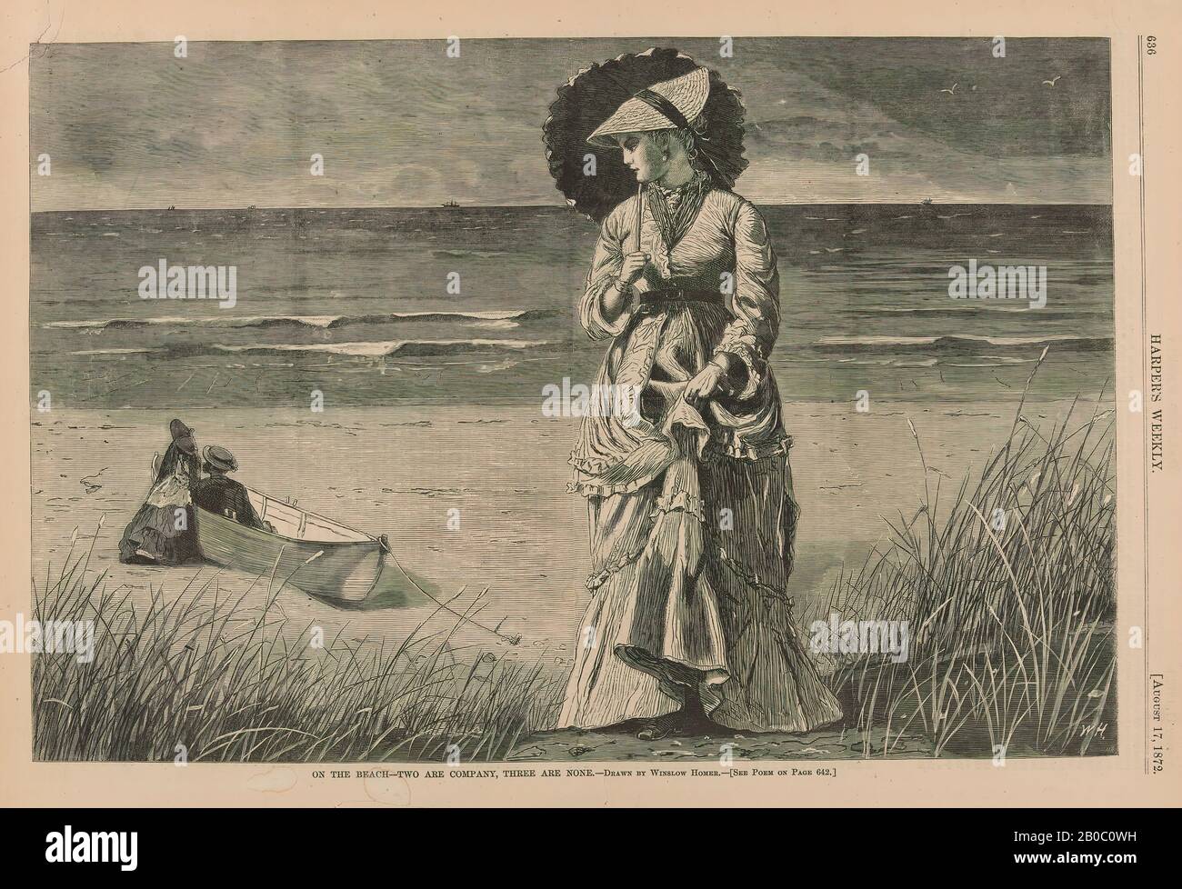 Winslow Homer, On the Beach--Two are Company, Three are None, 1872, Wood Gravur on Paper, 9 1/8 in. X 13 3/4 in. (23,18 cm x 34,92 cm.) Stockfoto