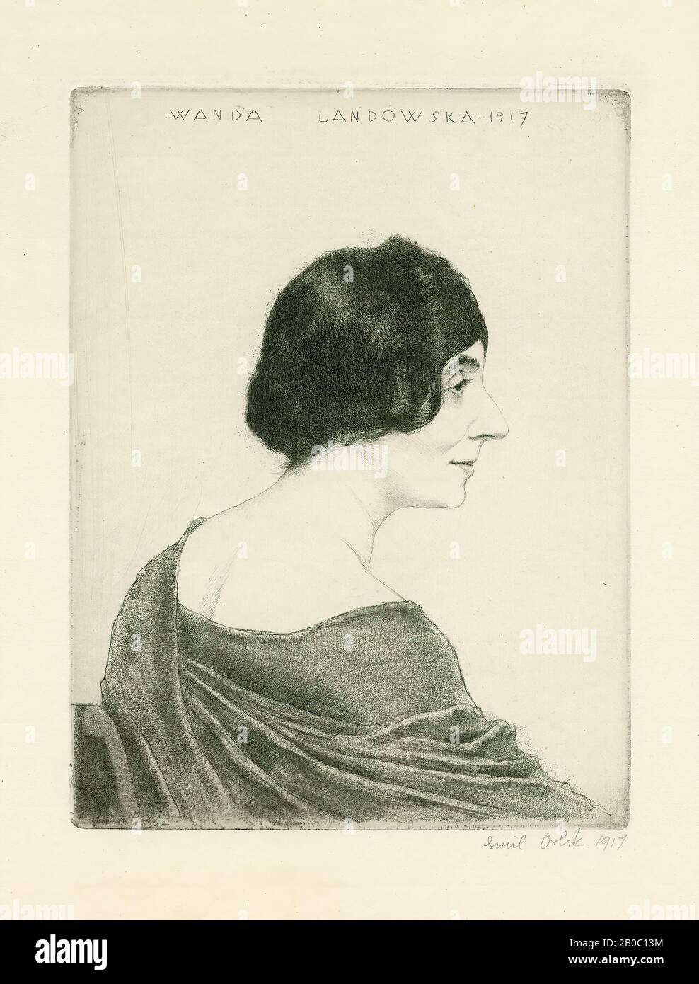 Emil-Orlik, Wanda Landowska, 1917, Radierung und Aquatint auf Papier, 9 1/4 Zoll x 7 Zoll (23,49 cm x 17,78 cm.) Stockfoto
