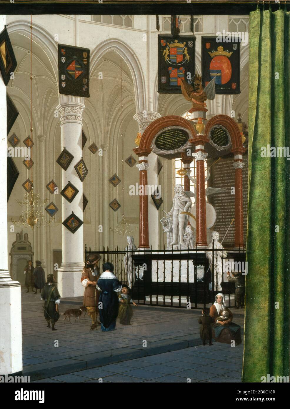 Hendrik Cornelisz. Van Vliet, Grab von Admiral Jacob Van Wassenaer im Chor der Jacobskerk, 1667, Öl auf Leinwand, 37 Zoll x 28 Zoll (94 cm x 71,1 cm), Mitte des siebzehnten Jahrhunderts Delft, Hendrick Cornelisz. Van Vliet war einer von mehreren Malern, die sich auf illusionistische Renderings der Innenräume der beiden großen gotischen Kirchen der Stadt spezialisiert hatten. Neben der gewissenhaften Untersuchung der visuellen Qualitäten von Licht und Raum waren diese Ansichten auch Ausdruck des Vergnügens der Beobachtung und des Nationalstolzes, wobei sie auf die Gedenkstätten der Helden in Hollands letzter Stru aufmerksam wurden Stockfoto