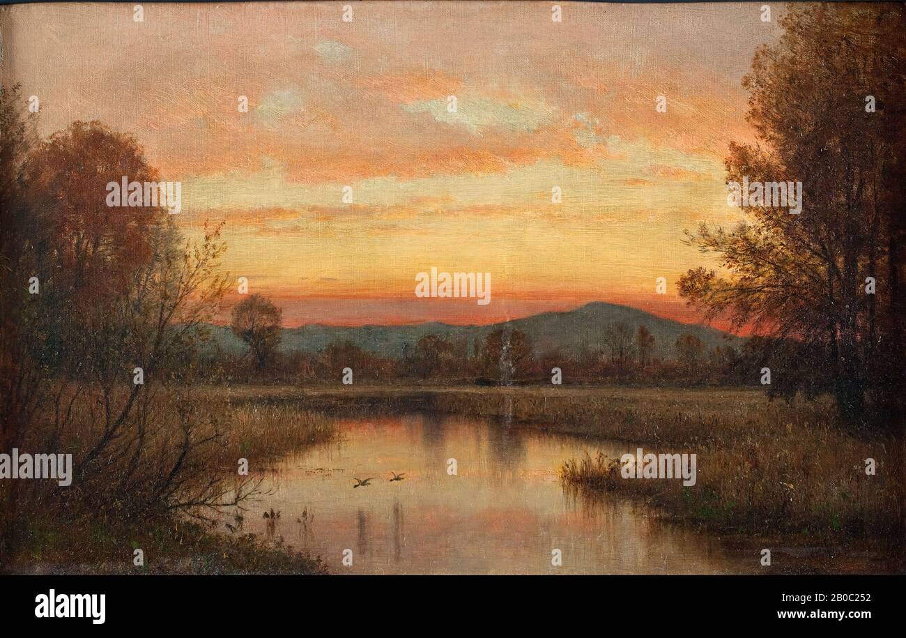 Worthington Whittredge, Twilight on the Marsh, n.d., Öl auf Leinwand, 14 Zoll x 22 1/8 Zoll (35,56 x 56,2 cm Stockfoto