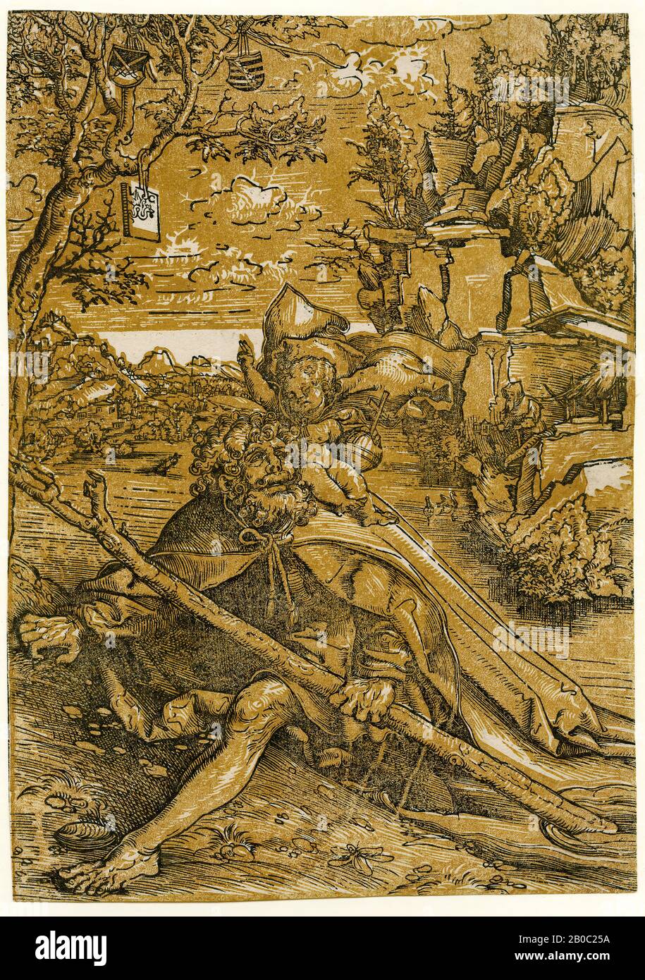 Lucas Cranach der ältere, St. Christopher, 1506-1509, Chiaroscuro Holzschnitt auf Papier, 10 13 / 16 Zoll X 7 5/8 Zoll. (27,46 cm x 19,37 cm) Stockfoto