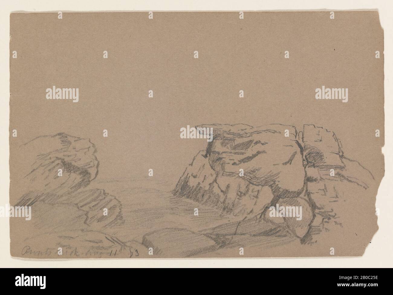 William Edward Norton, Rocks at Prouts Neck, 1873, Graphit auf braunem Taubpapier, 4 3/8 Zoll X 6 3/4 Zoll (11,1 cm x 17,1 cm.) Stockfoto