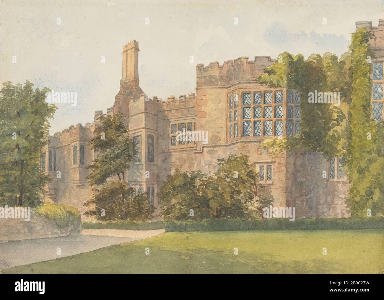 A. H., Tudor Manor House, 1800-1900, Aquarell, Graphit auf Papier, 10 1/16 Zoll x 13 7/8 Zoll (25,5 cm x 35,2 cm.) Stockfoto