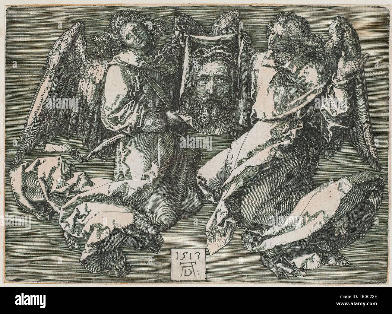 Albrecht Dürer, Das Sudarium Von Two Angels, 1513, Gravur auf Papier, 4 Zoll x 5 1/2 Zoll. (10,1 cm x 13,9 cm) Stockfoto