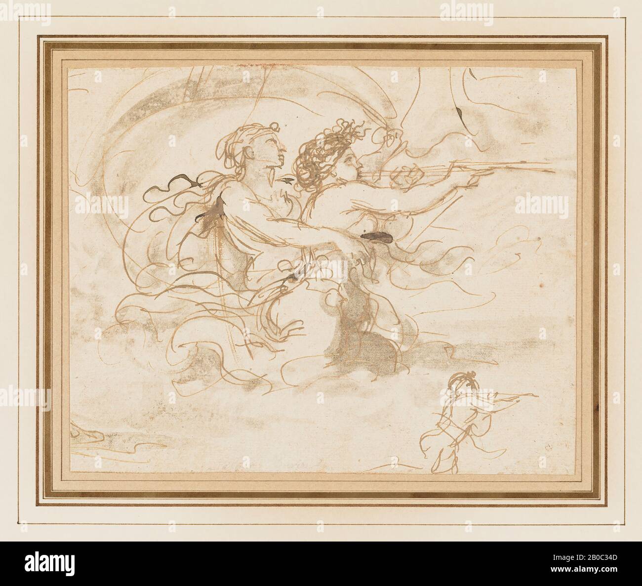 Benedetto Gennari der Jüngere, Triton und Nereid mit Trompete, 1633-1715, Stift und braune Tinte und waschen auf Papier, 6 9/16 Zoll x 8 3/16 Zoll. (16,67 cm x 20,8 cm) Stockfoto