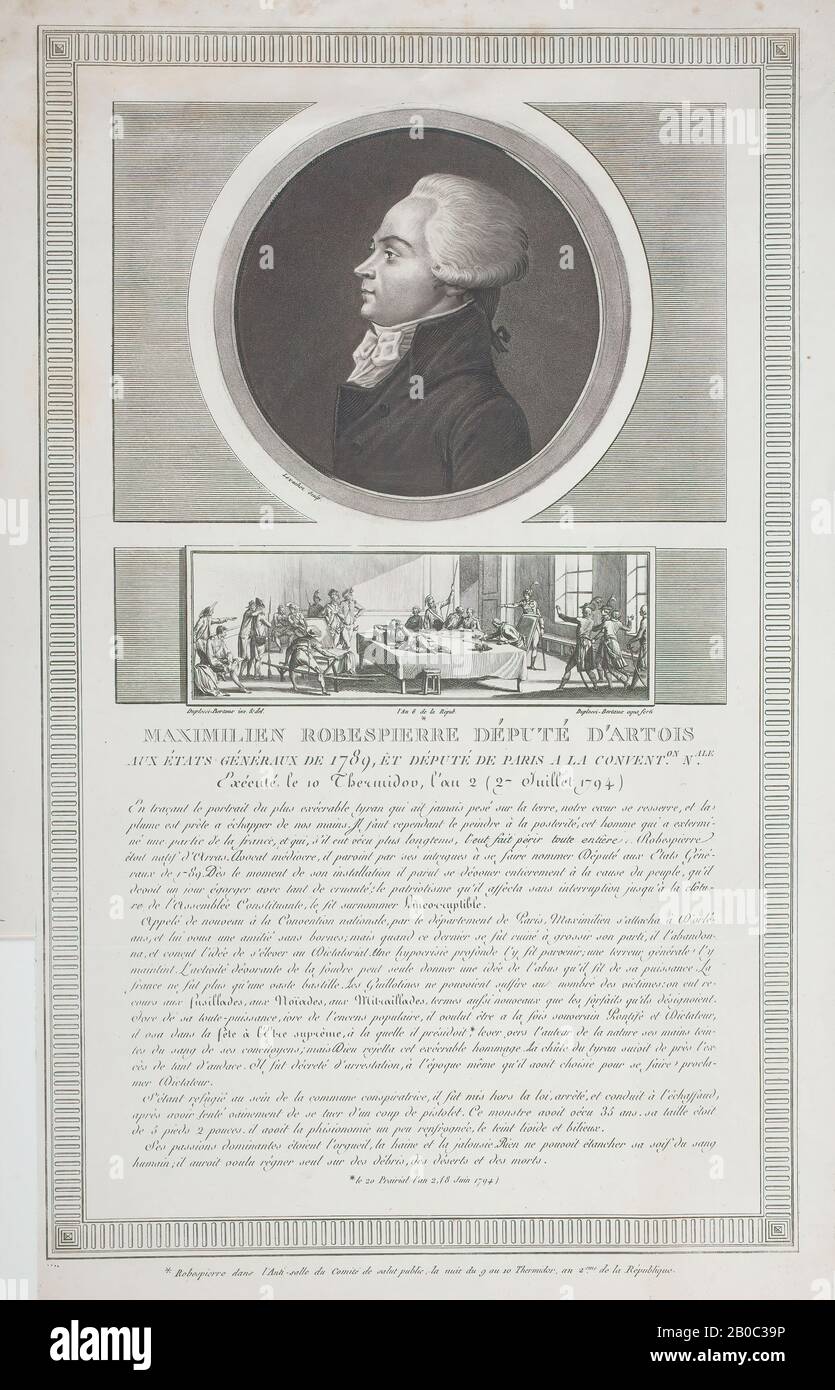 Jean Duplessi-Bertaux und Levachez, Maximilian Robespierre Député, d'Artois, 1708, Radierung und Gravur auf Papier, 16 9/16 Zoll x 10 Zoll (42,07 cm x 25,4 cm Stockfoto