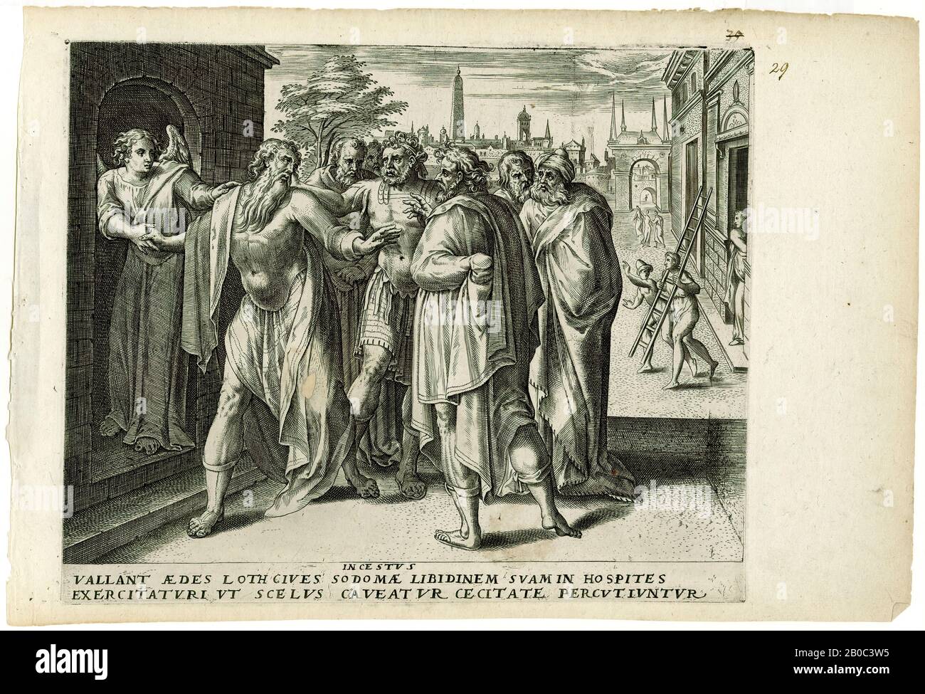 Frans Menton, Die Geschichte von Lot, n.d., Gravur auf cremefarbenes Papier, 9 Zoll x 13 1/4 Zoll (22,86 x 33,66 cm Stockfoto