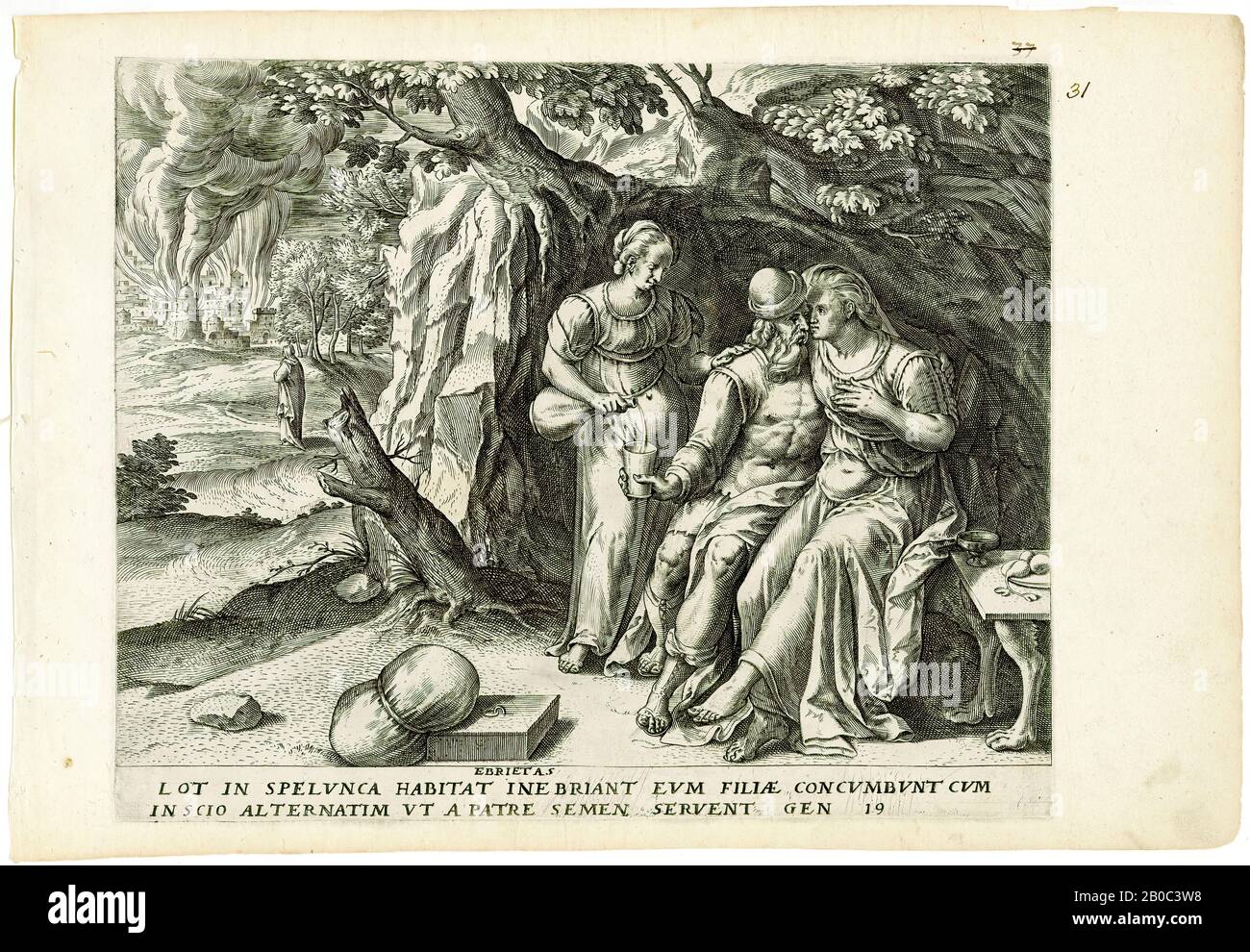 Frans Menton, Die Geschichte von Lot, n.d., Gravur auf cremefarbenes Papier, 9 Zoll x 13 1/4 Zoll (22,86 x 33,66 cm Stockfoto