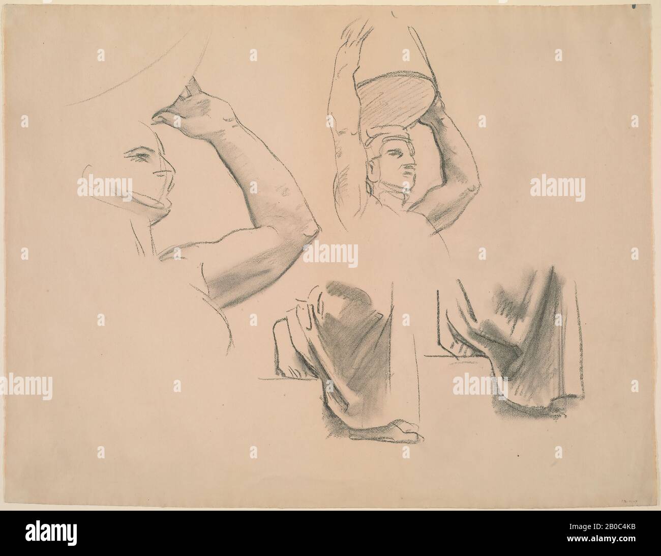 John Singer Sargent, Four Studies (Kopf und Arme, Draperie und Füße), n.d., Holzkohle auf nicht-weißem Papier, 18 7/8 Zoll x 24 13 / 16 Zoll (47,94 cm x 63,02 cm Stockfoto