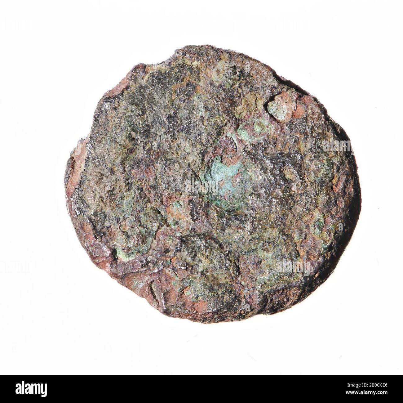 VZ.: Vier Dandelionen in Hakenkreuzform, Rundmuster, Kz. Laufpferd, Münze, aes, celtic, AVAVCIA-Typ, Metall, Kupfer, Diam. 16 mm, WT. 2,52 gr, Roman BC 8-3, Niederlande, Utrechter, Bunnik, Vechten Stockfoto