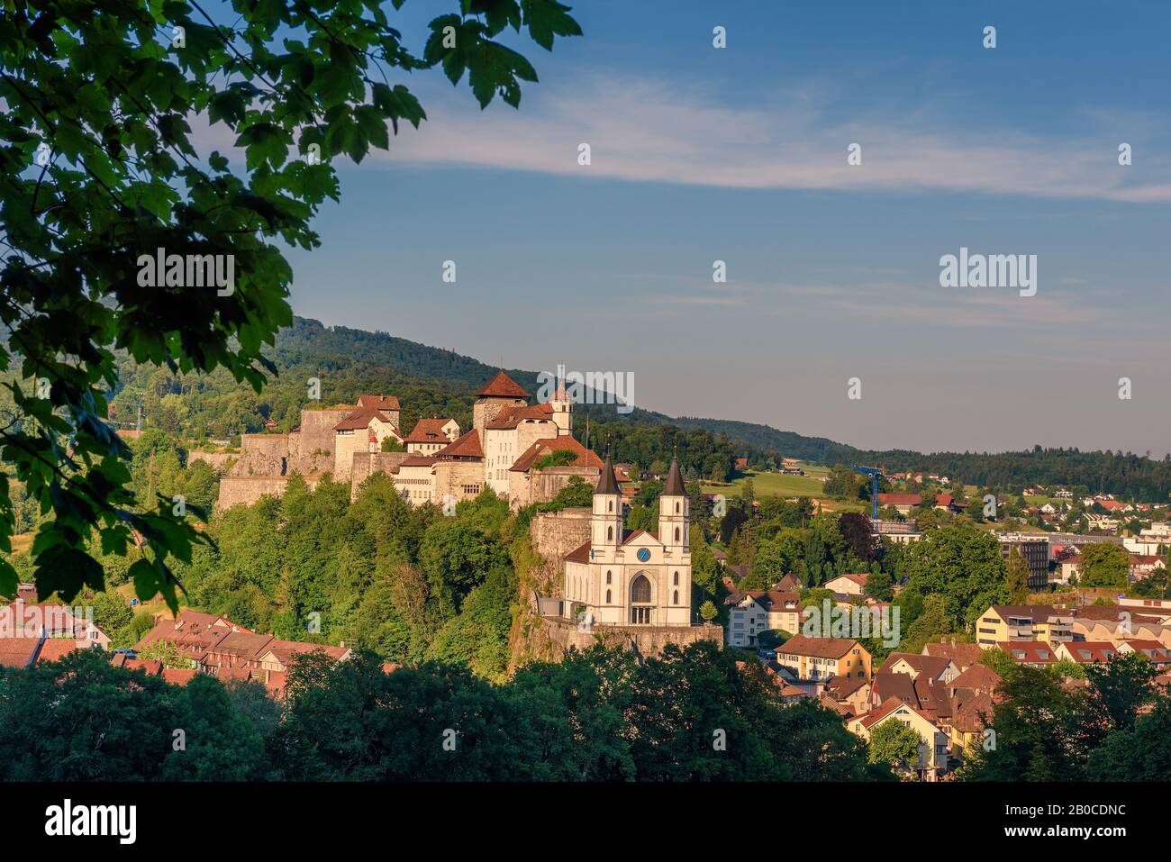 Stadtbild von Aarburg Aarburg und die mittelalterliche Burg in der Schweiz Stockfoto