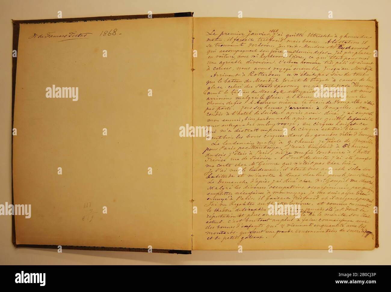 Rezeptionsantiquität, Tagebuch, Papier, 21,3 x 17,5 cm, Eröffnung 21,3 x 35,8 cm, ab dem Jahr 1868 Stockfoto