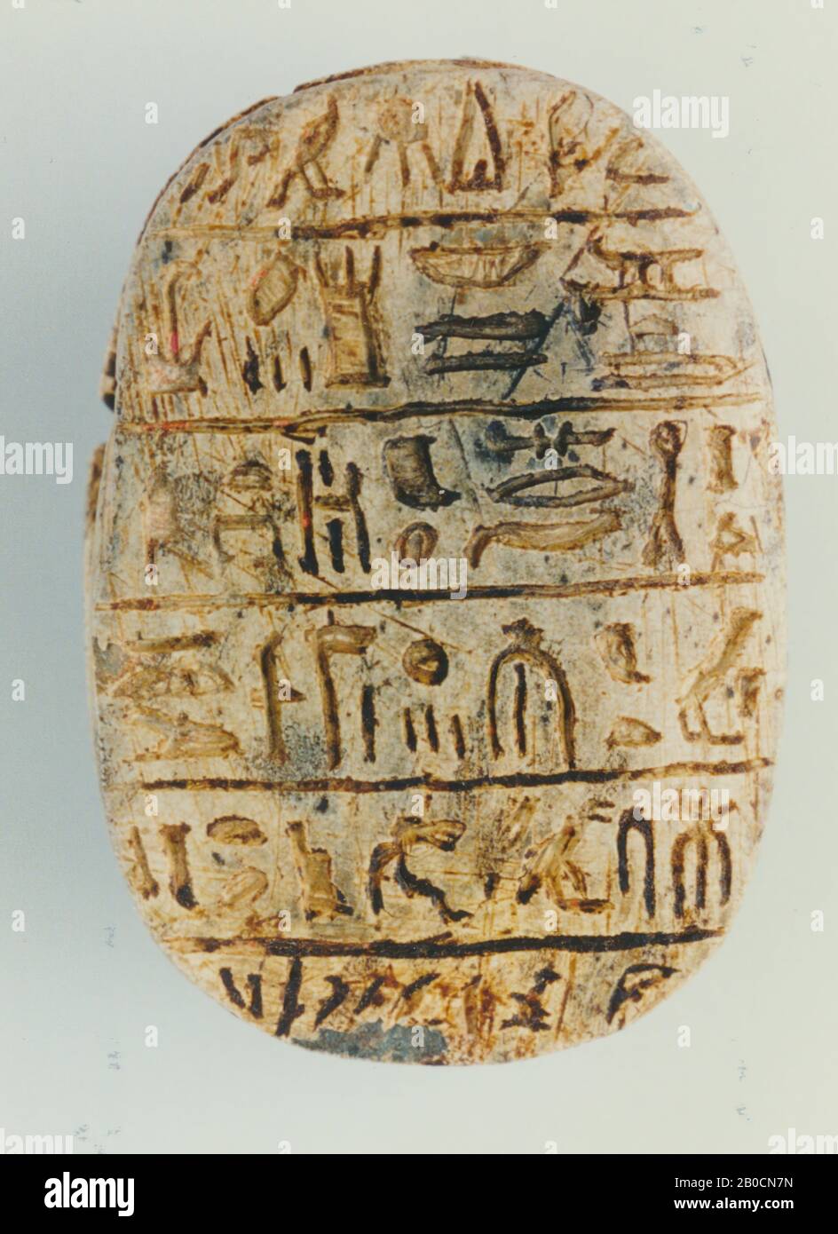 Herzkarabäe, Meshoth, 6 Linien, mit Formel, Dichtung, Skarabäus, Stein (gelb), 4,7 cm, Ägypten Stockfoto