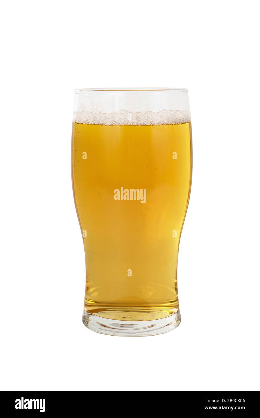Glas helles Bier isolierter weißer Hintergrund, Seitenansicht. Urlaub für die Firma, oktoberfest, für die Speisekarte einer Bar, Restaurant, Café Stockfoto