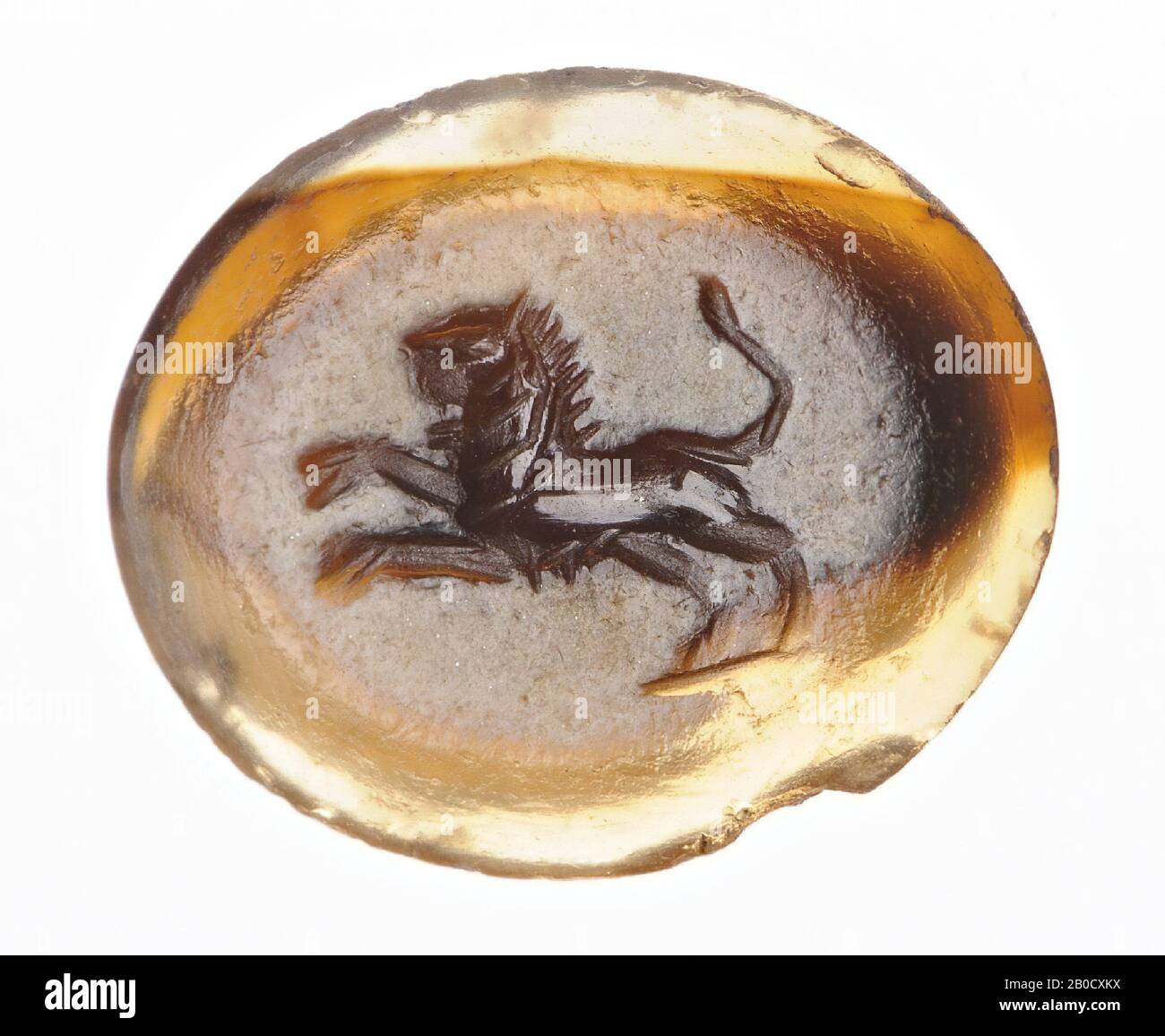 VZ: Das Tier läuft in einer Art fliegendem Galopp., Gem, Intaglio, Ringstein, Achat, nicolo, Farbe: Rot Stockfoto