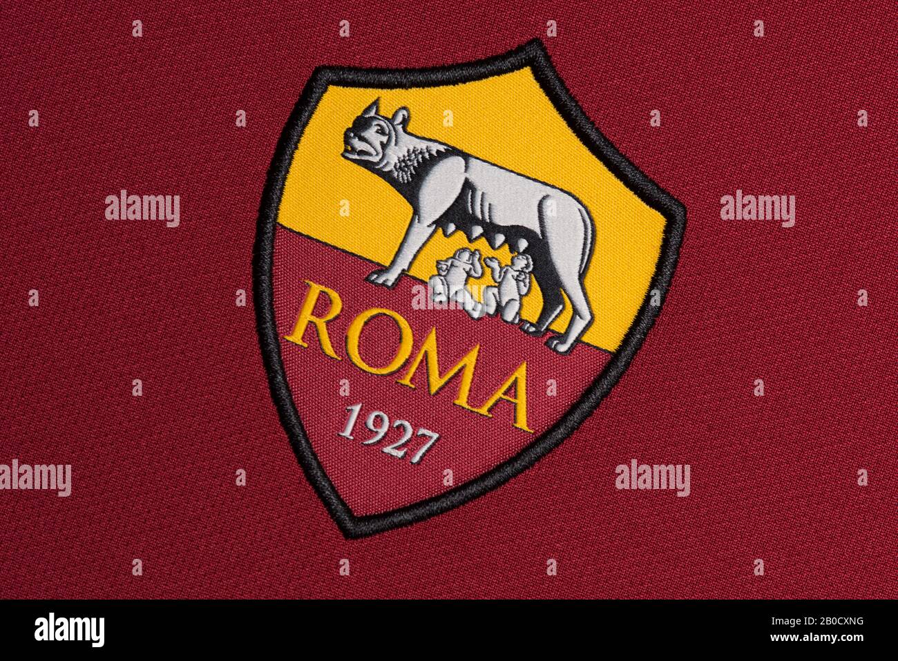 Nahaufnahme des AS Roma Nike Heimtrikots 2019/20 Stockfoto