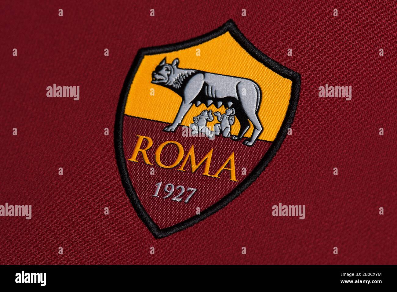 Nahaufnahme des AS Roma Nike Heimtrikots 2019/20 Stockfoto