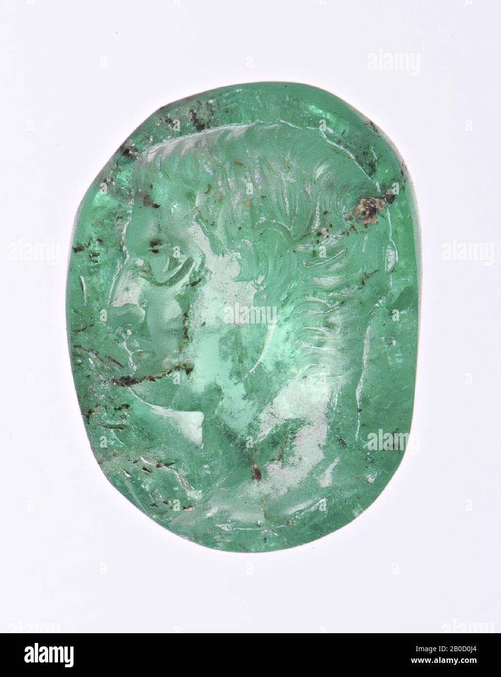 VZ: Kopf des Mannes (Roman) und Profil links, Haare in kurzen Wellenschlössern, Typ Germanicus, GEM, Intaglio, Smaragd, Farbe: Grün, Form: Oval, stehend, Verarbeitung:, Stil:, 15 x 10 mm, D. 7 mm, WT. 1,46 gr., 18. Jahrhundert 1700-1800 Stockfoto