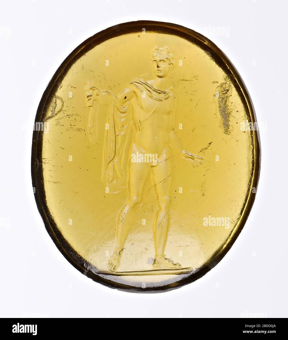 VZ: Apollo by Belvedere, GEM, intaglio, Glas, Farbe: Braun-gelb, Form: Oval, stehend, Verarbeitung:, Methode: 26 x 22 mm, D. 5,5 mm, WT. 5,5 gr., 18 Stockfoto