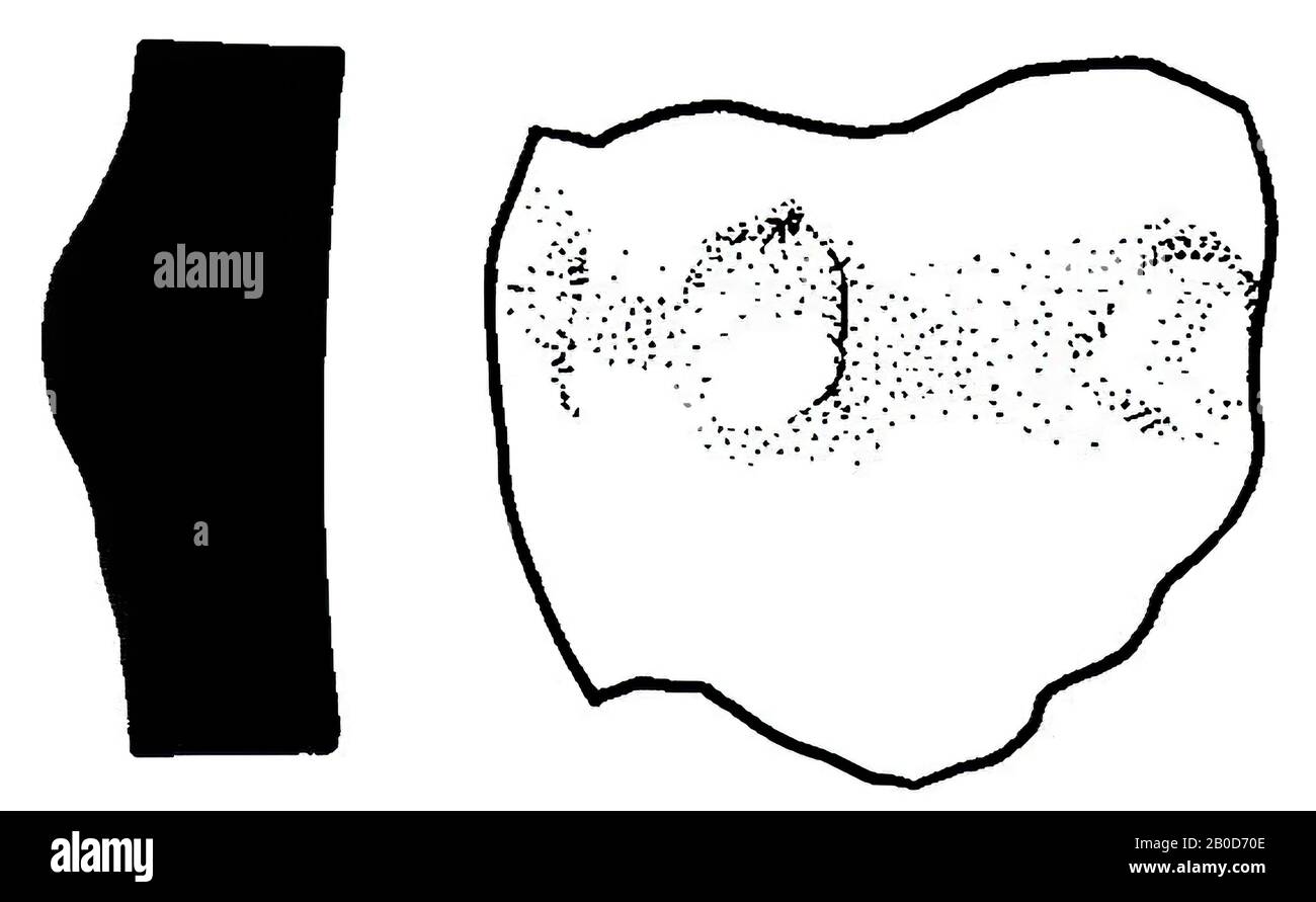 Wandfragment oder handgefertigte, dickwandige Keramik, oxidiert-reduzierte Ware. Dekoriert mit einem Tonstreifen mit Fingereindrücken. Wahrscheinlich Bronze, Schard, Steingut, Vmeb 550-700, Niederlande, Nordbrabant, Bergeijk, Bergeijk, Fazantlaan Stockfoto