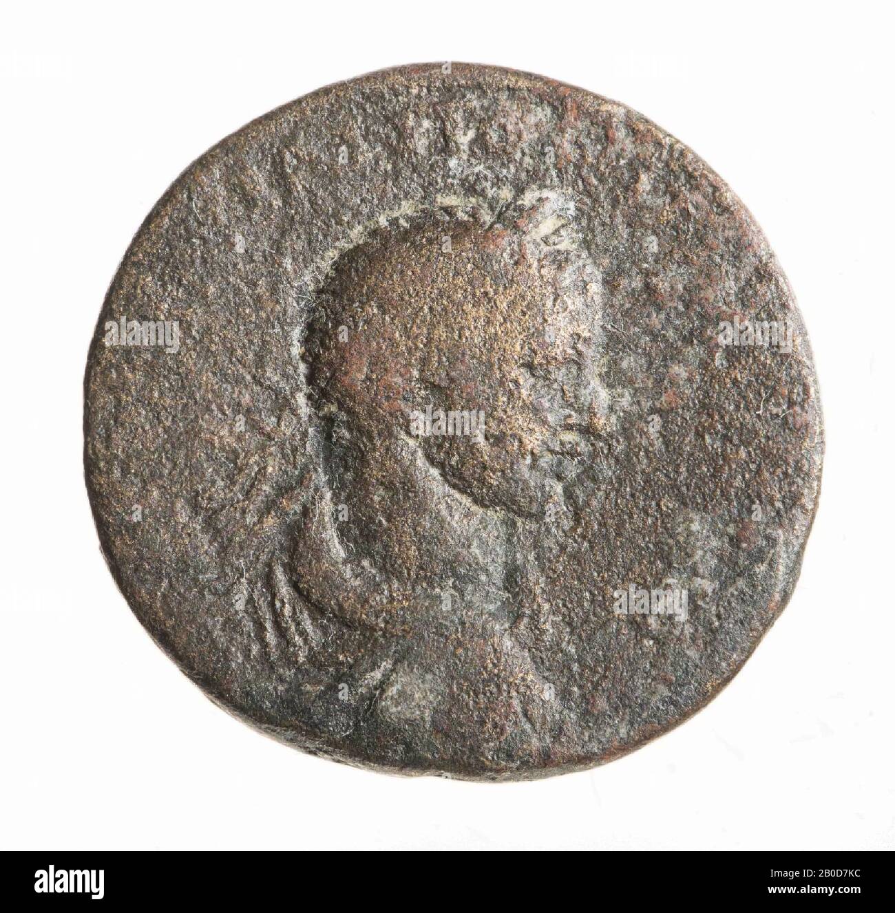 Obvers: Elagabalus, rechts, laureled. Stark verschlissene, Reste der griechischen Aufschrift: ANTONEINOE. Umgekehrt: Krater Stockfoto