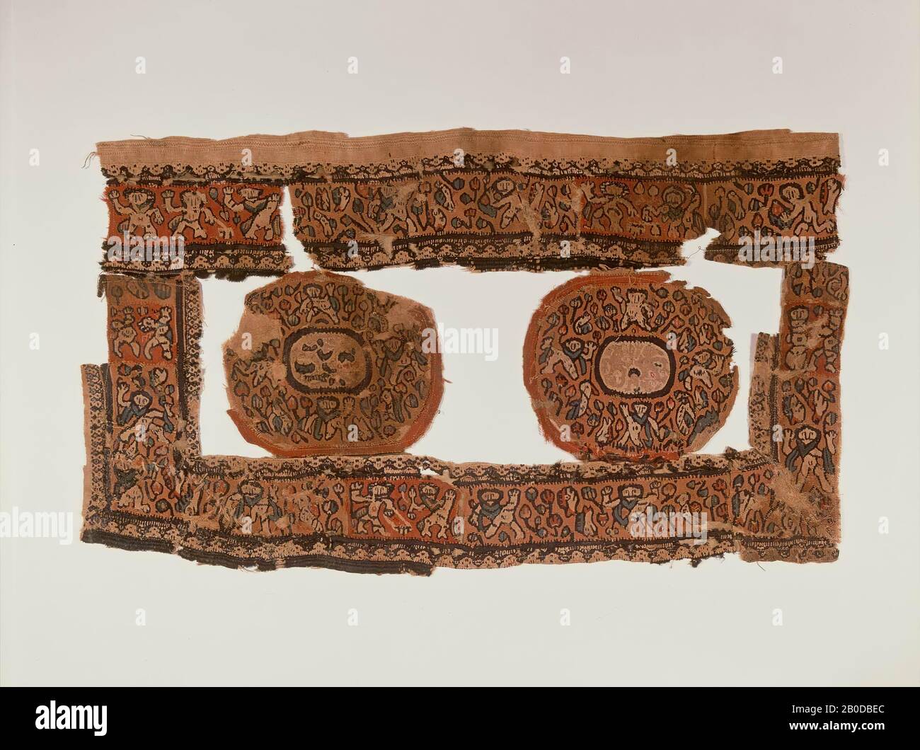 Clavus, orbis, Mensch, Vogel, Blume, Gewebe, Clavus, Leinen, Wolle, 18 x 60 cm, koptische Periode, 8. Bis 9. Jahrhundert, Ägypten Stockfoto