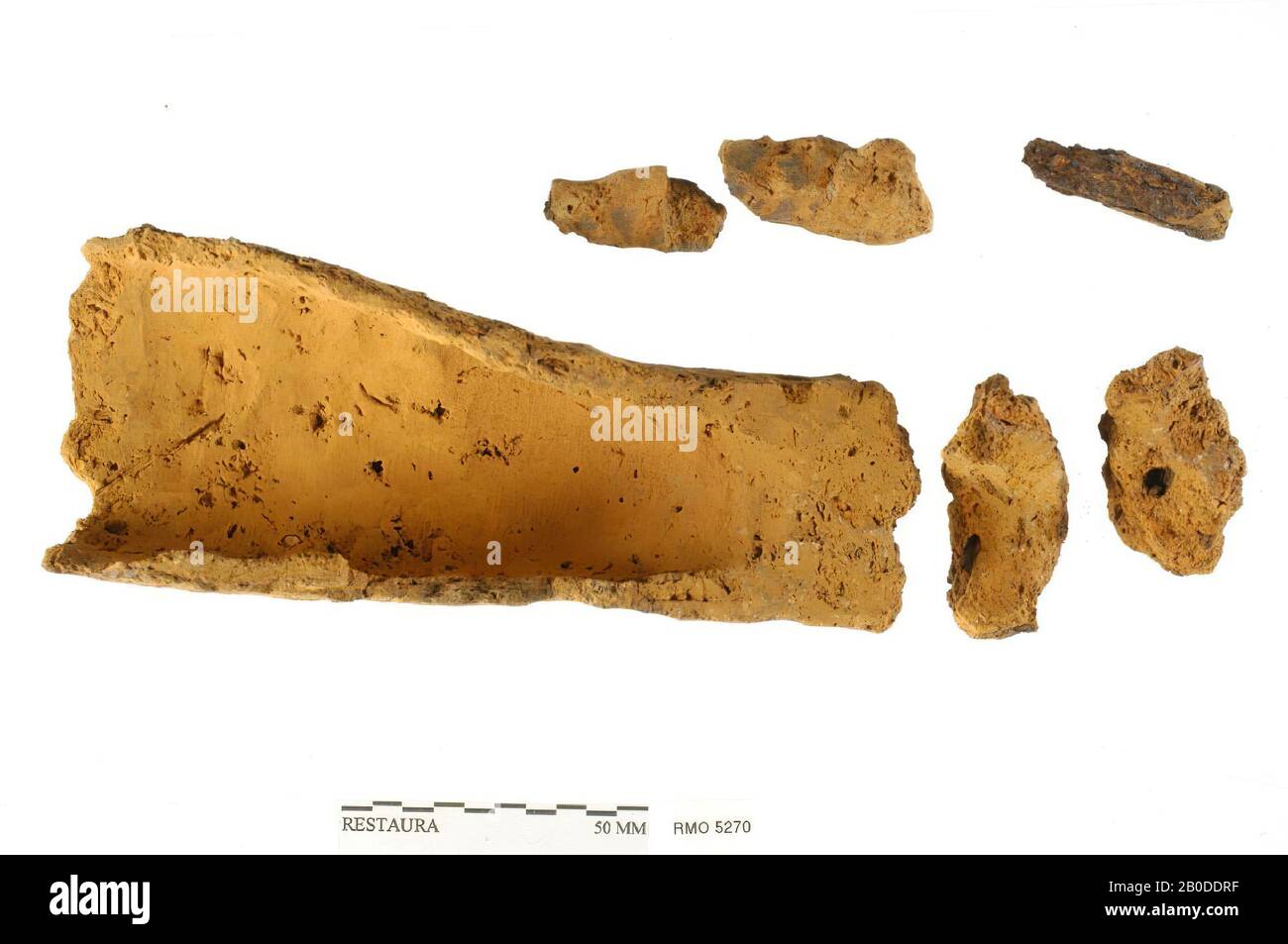Plattenfragment mit Nieten, Plattenfragment mit Nieten, Kupferlegierung, 3,4 x 2,8 cm Stockfoto