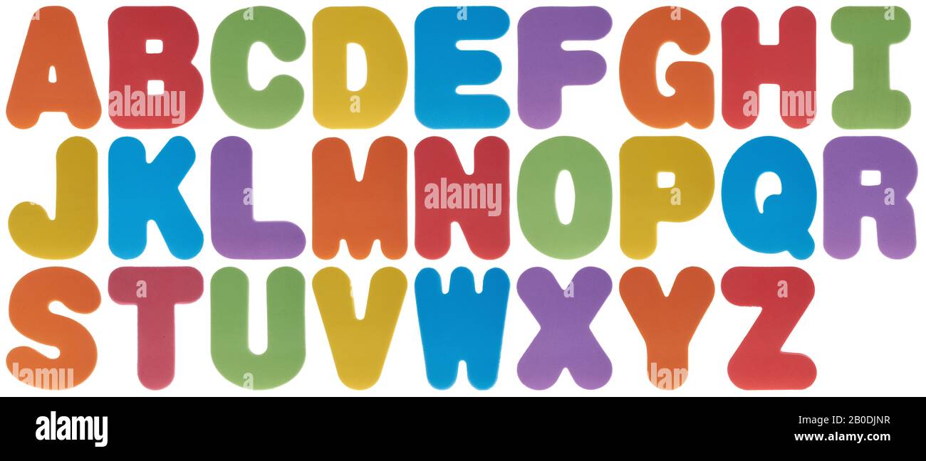 Buchstaben des Alphabets auf weißem Hintergrund Stockfoto