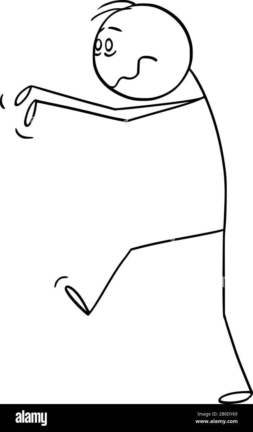 Vektor-Cartoon-Stick-Figur mit konzeptioneller Illustration von Wahnsinnigen oder Wahnsinnigen oder somnambulanten Menschen- oder Schlafwandlergehen. Stock Vektor