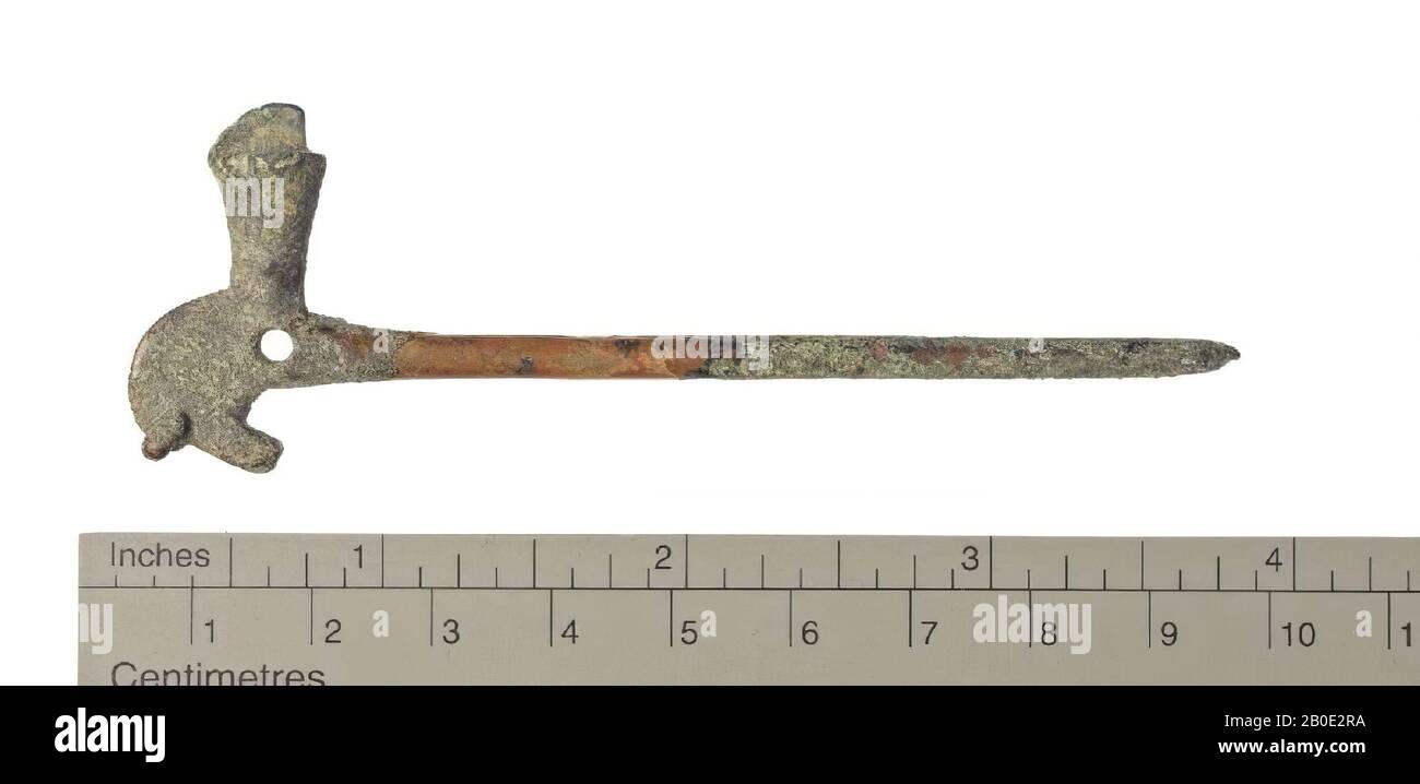 Stift mit oberem Ende in Form einer Figur eines Pferdes., Schmuck, Metall, Bronze, L 9,3 cm, W 3,2 cm, parthische Periode 250 v. Chr. - 224 AD, Iran Stockfoto