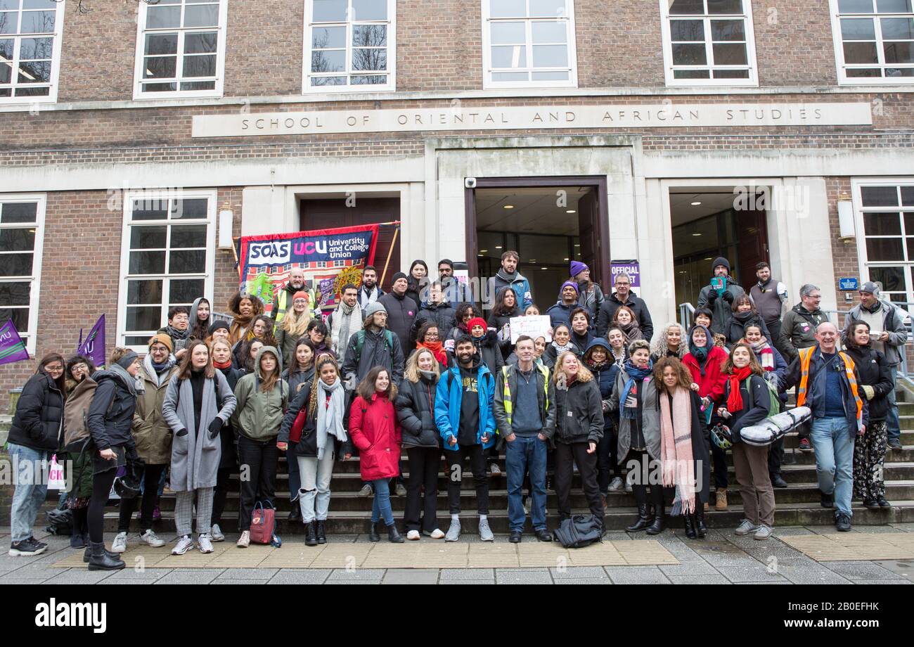 London Großbritannien Feb 2020 Streik der Dozenten an der Universität. SOAS-Streikposten Stockfoto