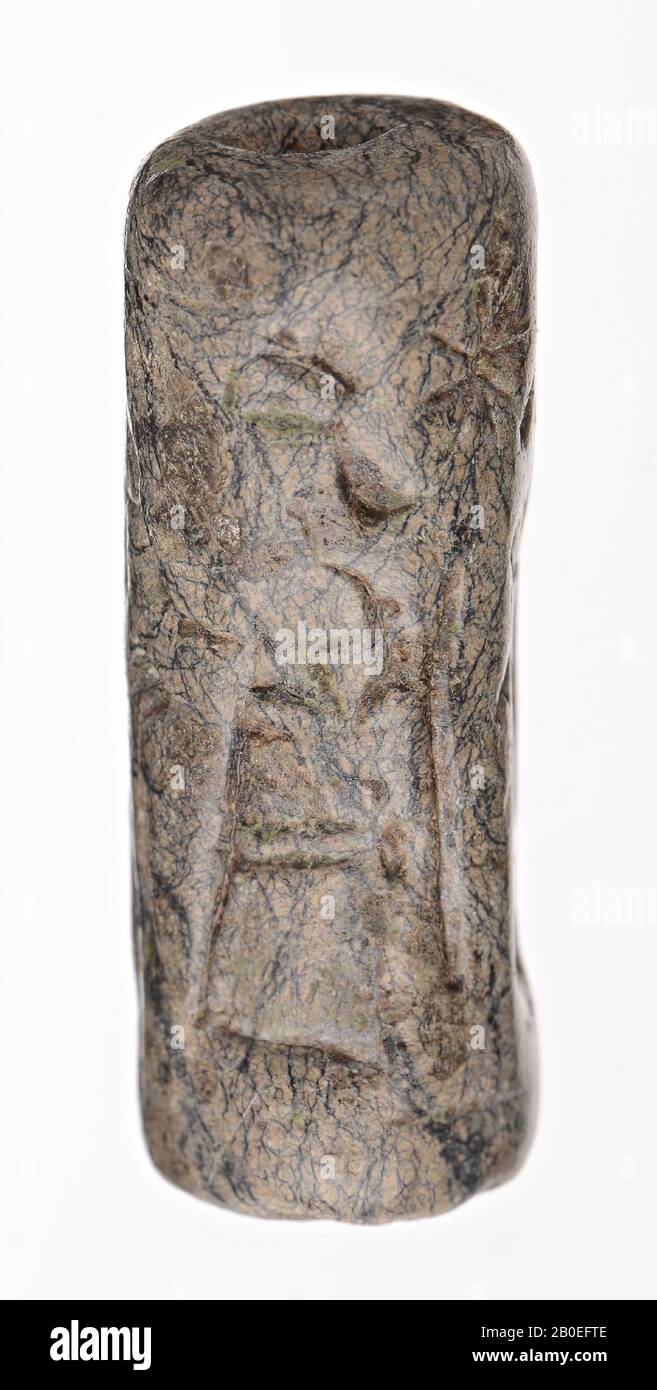 Ein Steinzylinderstempel mit Personenbild, Siegel, Stein, H 3,1 cm, D 1,2 cm, Iran Stockfoto