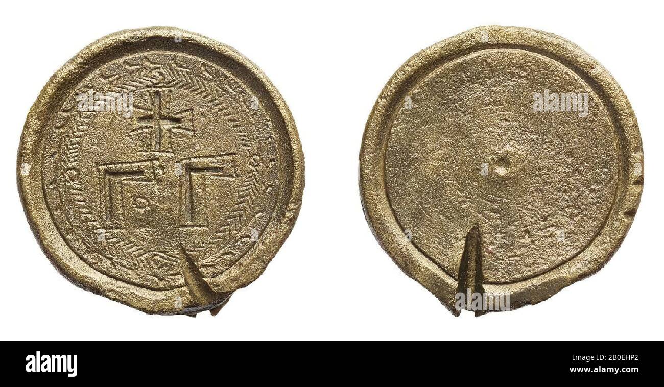 Gewicht, Bronze, Diam. 3,76 cm, H. 0,96 cm, WT. 79,17 g, byzantinisch, Türkei Stockfoto