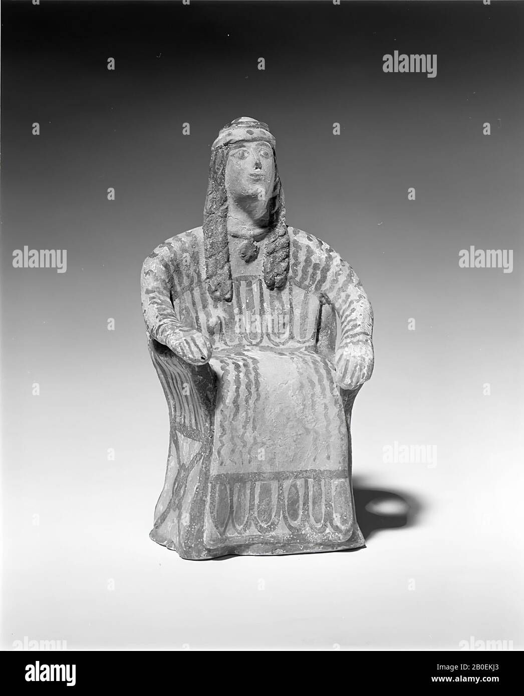 Figurine, weibliche Figur, Keramik, Terrakotta, 15,2 x 8,4 cm Dicke 5,4 cm, archaische moderne Fälschung, Griechenland Stockfoto