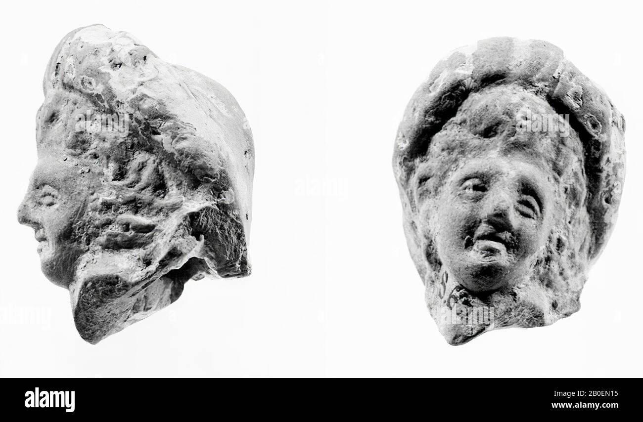 Figurine, Fragment, Kopf, Keramik, Terrakotta, 3,6 cm, späthellenistisch -100 Stockfoto