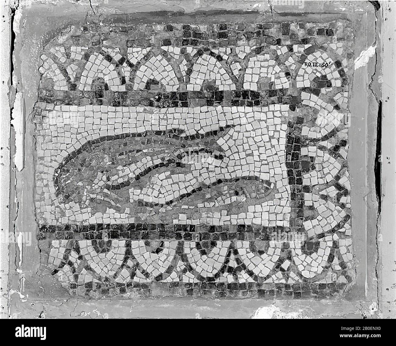 Mosaikboden, Teil, Zement, Stuck, Stein, 44 x 50 cm, 300-30 v. Chr., Griechenland Stockfoto