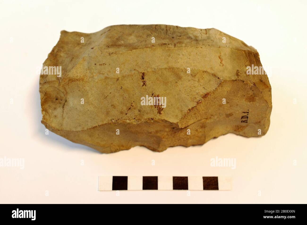 Überschallort (laut Aufkleber): Saubere Grebbe, Kern, Stein, Feuerstein, L: 13.6, B: 8.3, D: 5.2, prähistorische, Niederlande, Limburger, Eijsden-Margraten, Rijckholt Stockfoto