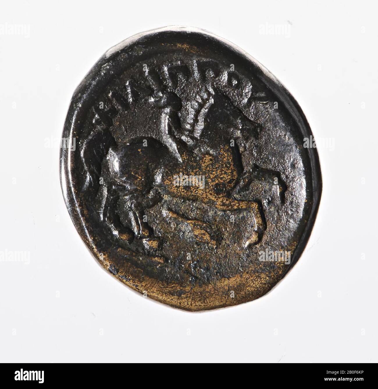 VZ: Junger Mann r., Kz: Fahrer n.r., FILIPPOU, Symbol: Spearhead (?), Coin, aes, Philippus II, Mazedonien, Metall, Kupfer, Diam. 15 x 18 mm, WT. 6,63 gr, gr BC 359-336, unbekannt, unbekannt, unbekannt, unbekannt Stockfoto