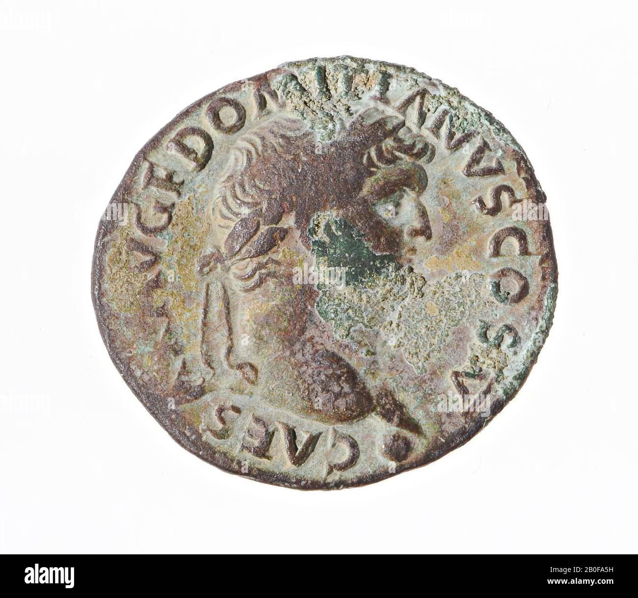 VZ: Head r., Globe, CÄSAR Aug. F DOMITIANUS COS V, Kz: SPES Running n.l. with flower, S C, Minze, Esche, Domitian Caesar Stockfoto