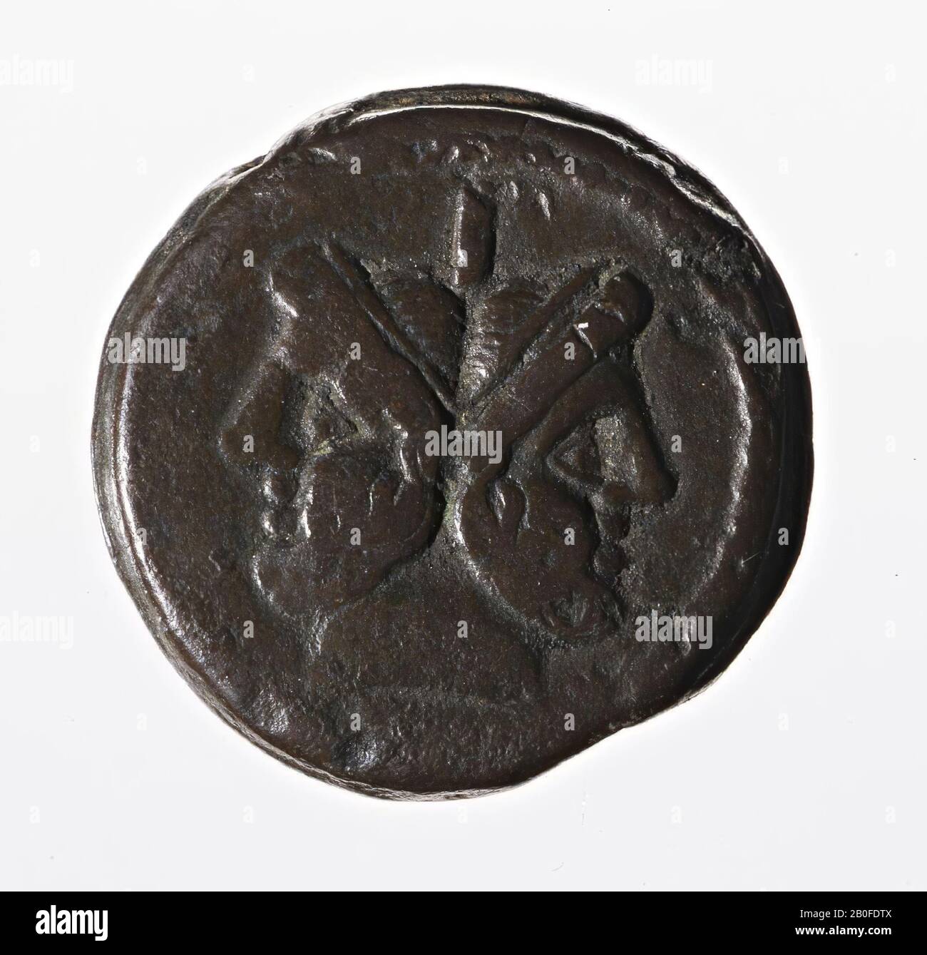 VZ: Januskop, Kz: Schiffsbug, über mir, in Schnitt ROMA, Münze, Esche, anonym, Metall, Kupfer, Diam. 35 mm, WT. 43,22 gr, Roman BC 235-211, unbekannt, unbekannt, unbekannt, unbekannt Stockfoto