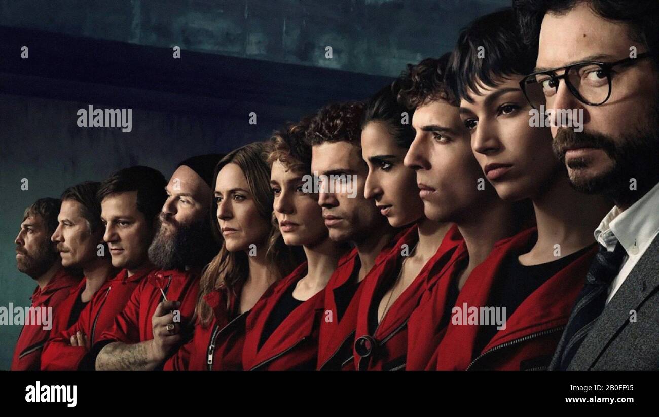 La Casa de Papel TV-Serie (2017 - ) Spanien 2019 Staffel 3 Erstellt von Álex Pina Hovik Keuchkerian, Luka Peros, Rodrigo De la Serna, Darko Peric, Itziar Ituño, Esther Acebo, Jaime Lorente, Alba Flores, Miguel Herran, Ursula Corbero, Alvaro Morte Stockfoto