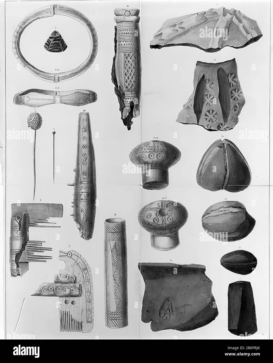 Ein schweres silbernes Armband, innen flach und außen gehämmt und mit einem geometrischen Schmuck aus zertrümmerten Kreisen und Kerfslede verziert., Armband, Metall, Silber, 7,8 x 7,1 cm, vmec 800-850, Niederlande, Utrechter, Wijk bij Duurstede, Wijk bij Duurstede, Dorestad Stockfoto